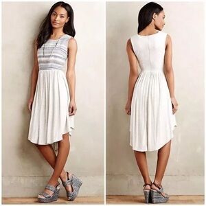 Anthropologie Dolan Left Coast Blue Grey Stripe Embroidered High-Low Dress Small